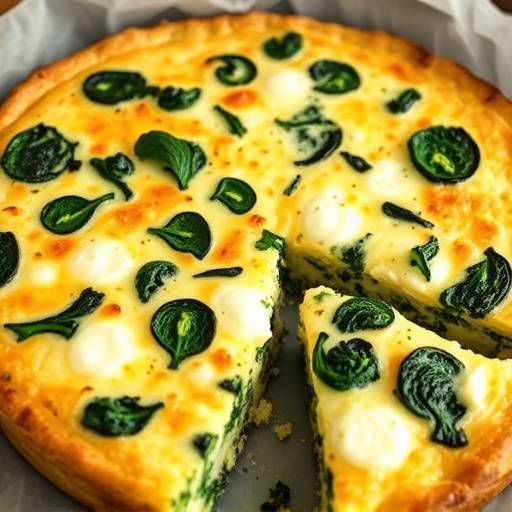 Frittata di albumi con spinaci e ricotta, cotta al forno e servita a fette