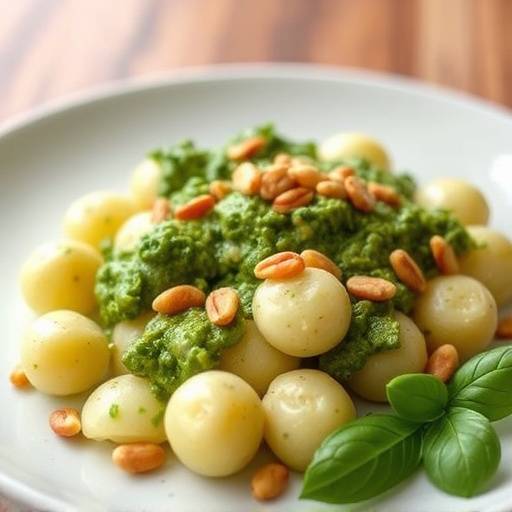 Gnocchi di patate al pesto genovese con pinoli tostati