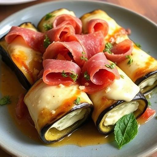 Involtini di melanzane ripieni di ricotta e prosciutto cotto