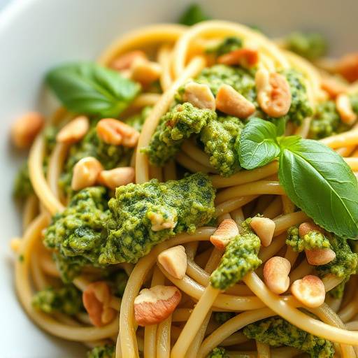 Pasta integrale con pesto di zucchine, pinoli e basilico fresco