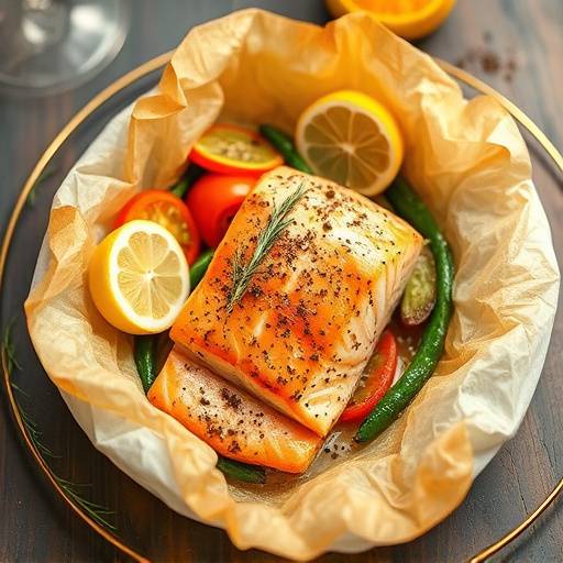 Salmone al cartoccio con verdure fresche e limone