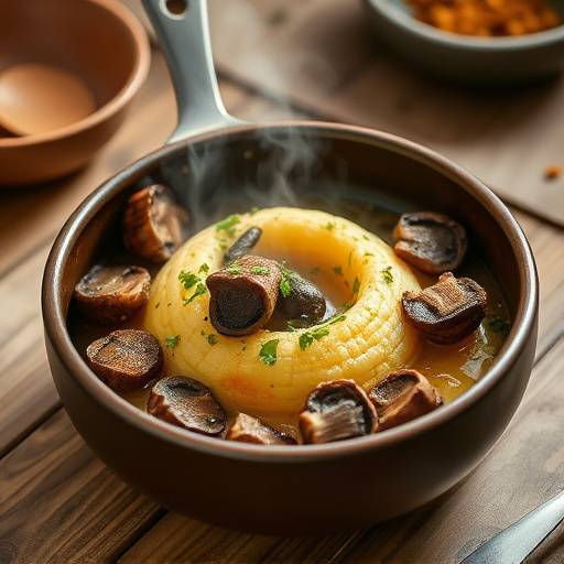 Un piatto di polenta fumante con funghi porcini trifolati.