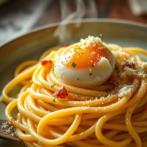 Un piatto fumante di pasta alla carbonara, con uovo, guanciale e pecorino romano.