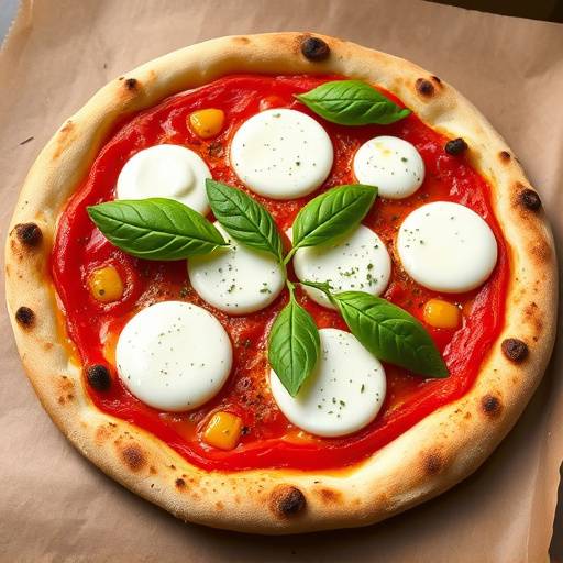 Una pizza napoletana con pomodoro, mozzarella di bufala, basilico fresco e un filo d'olio extravergine d'oliva.