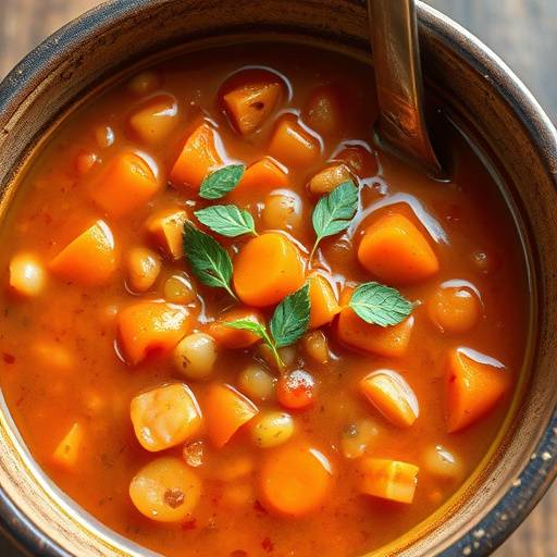 Zuppa di lenticchie con carote e sedano, servita in una ciotola rustica
